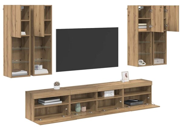 Sada nástěnného TV černíku s LED osvětlením 7 ks dub artisan 3402795