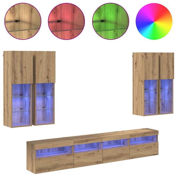 Sada nástěnného TV černíku s LED osvětlením 7 ks dub artisan 3402795