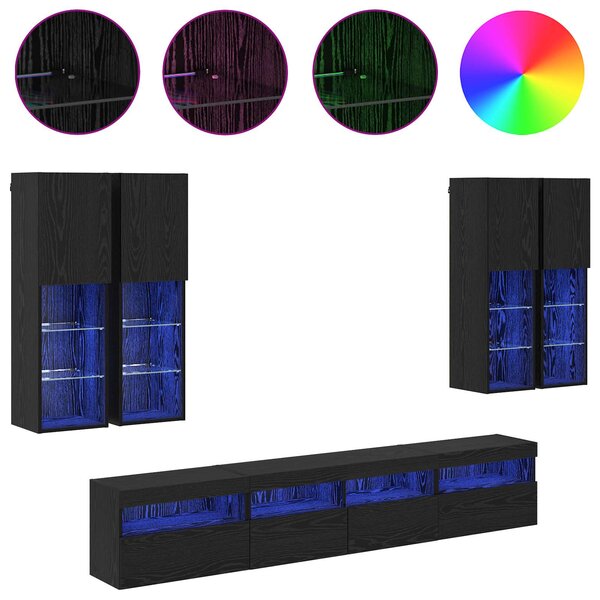 Sada nástěnného TV černíku s LED osvětlením 7 ks Černý dub 3402796