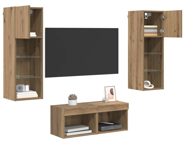Skříňky na TV zeď 4 ks Černý dub Kompozitní dřevo 3402918