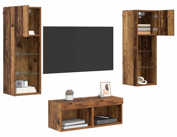 Skříňky na TV zeď 4 ks Artisanový dub Kompozitní dřevo 3402917