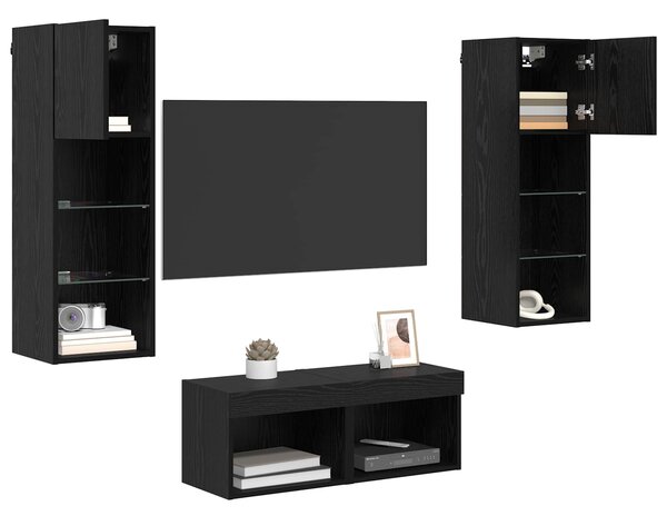 Skříňky na TV zeď 4 ks Černý dub Kompozitní dřevo 3402919