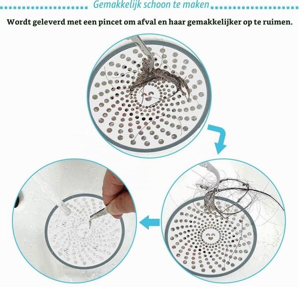 Zápach odtoku - Sítko do sprchy nerezová ocel - 11 cm - S pinzetou - Pro koupelnu a kuchyni