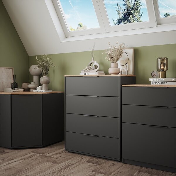 Příborník Vicco Betti Anthracite/Sonoma 30 x 83.6 cm se 4 zásuvkami, Model 41617
