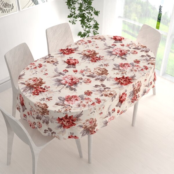 Biante Sametový oválný ubrus Tamara TMR-017 Červené pivoňky na pískovém 100x140 cm