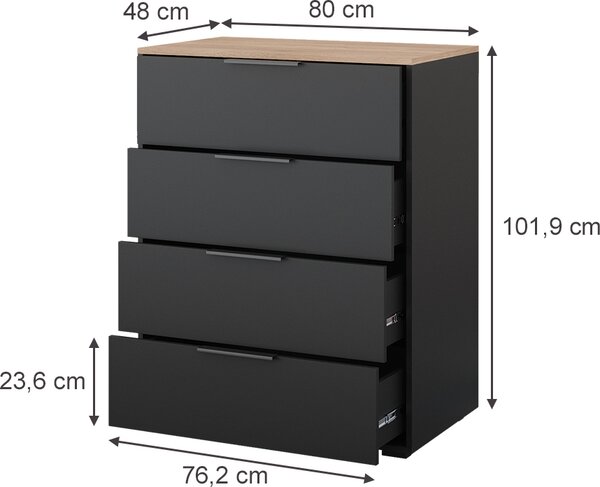 Příborník Vicco Betti Anthracite/Sonoma 30 x 83.6 cm se 4 zásuvkami, Model 41617