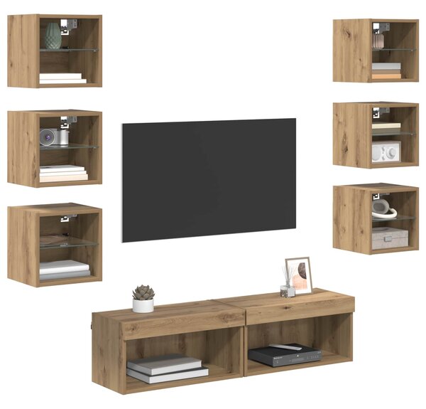 Televizní skříň 8 ks Artisanový dub Sklo 3402939