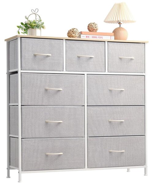 Komoda zásuvková látková - Kovový rám - 9 zásuvek - Šedá - 100 x 30 x 99 cm