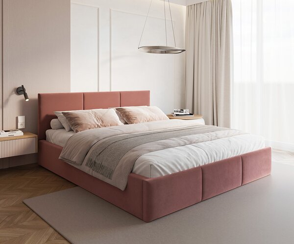 Čalouněná postel FRESIA 90x200cm Lososová Paris s úložným prostorem kovový rošt