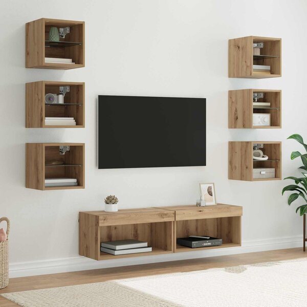 Televizní skříň 8 ks Artisanový dub Sklo 3402939