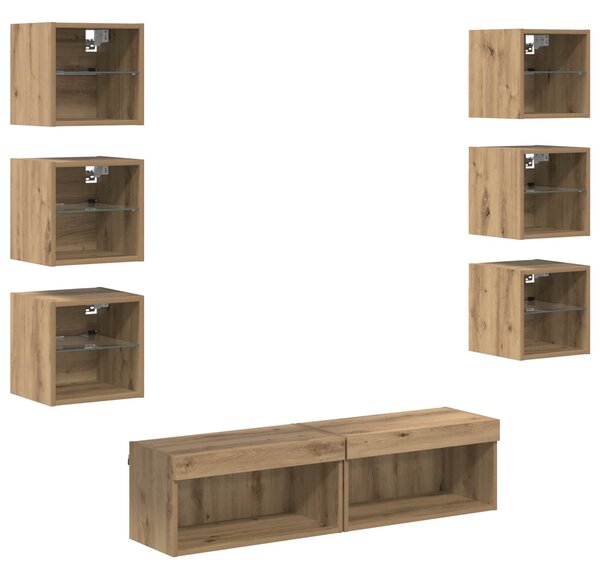 Televizní skříň 8 ks Artisanový dub Sklo 3402939