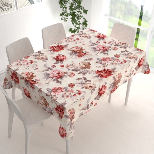 Biante Sametový obdélníkový ubrus Tamara TMR-017 Červené pivoňky na pískovém 50x100 cm