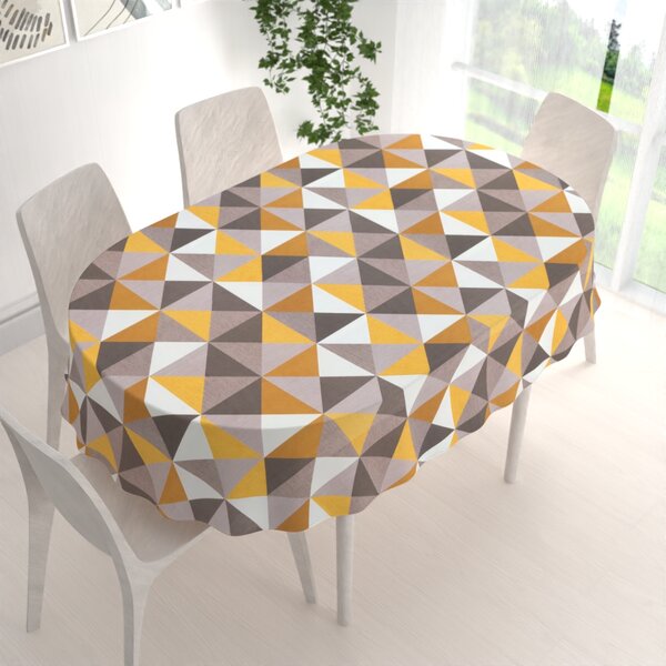 Biante Sametový oválný ubrus Tamara TMR-020 Žluto-šedobéžové trojúhelníky 100x140 cm