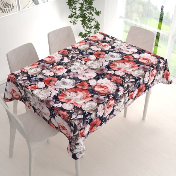 Biante Sametový obdélníkový ubrus Tamara TMR-018 Červené květy 60x100 cm