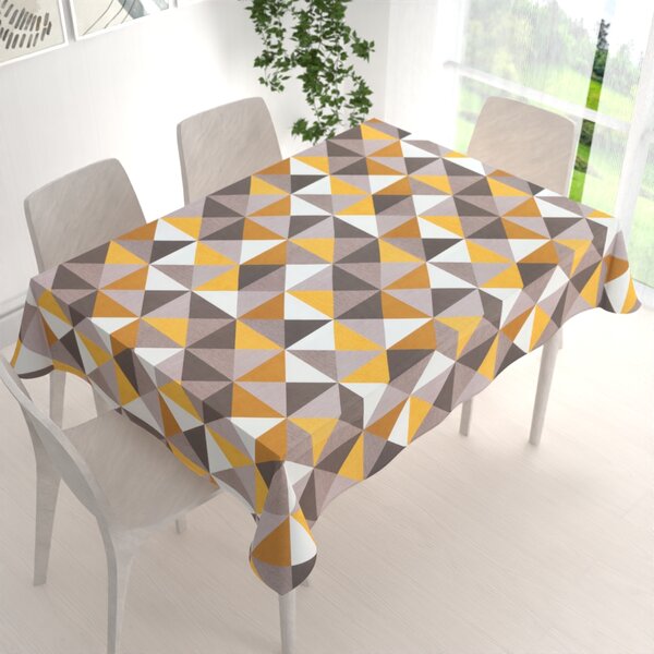 Biante Sametový obdélníkový ubrus Tamara TMR-020 Žluto-šedobéžové trojúhelníky 50x100 cm
