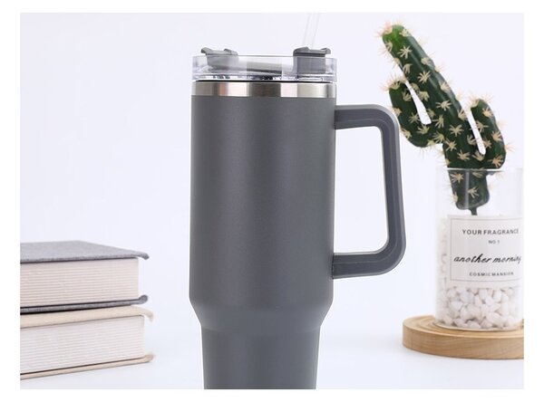 Termohrnek nerezový G872 XXL 1200 ml s brčkem v šedé barvě