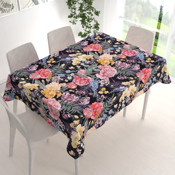 Biante Sametový obdélníkový ubrus Tamara TMR-019 Zahradní květy na černém 60x100 cm