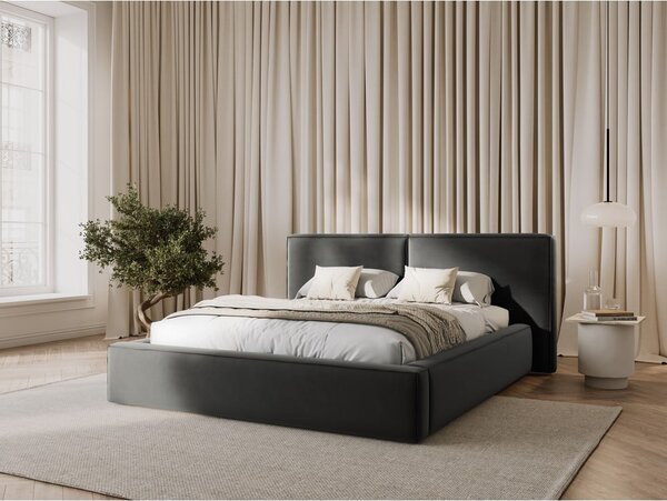 Šedá sametová čalouněná dvoulůžková postel s úložným prostorem s roštem 180x200 cm Arendal – Cosmopolitan Design
