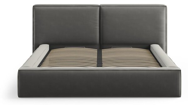 Šedá sametová čalouněná dvoulůžková postel s úložným prostorem s roštem 180x200 cm Arendal – Cosmopolitan Design