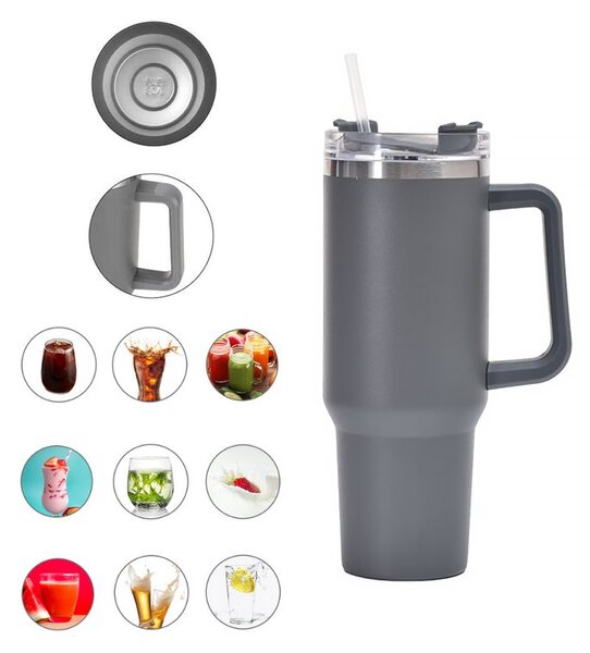 Termohrnek nerezový G872 XXL 1200 ml s brčkem v šedé barvě