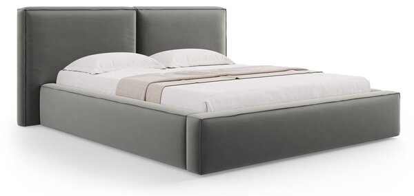 Šedá sametová čalouněná dvoulůžková postel s úložným prostorem s roštem 180x200 cm Arendal – Cosmopolitan Design