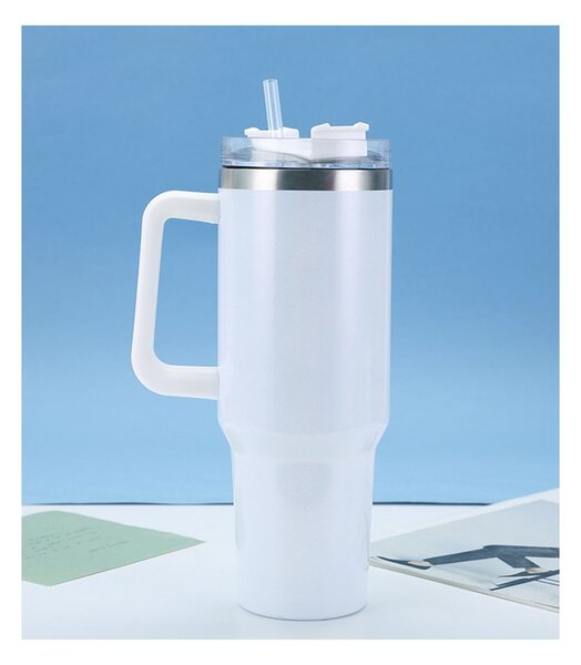 Termohrnek nerezový G870 XXL 1200 ml s brčkem v bílé barvě