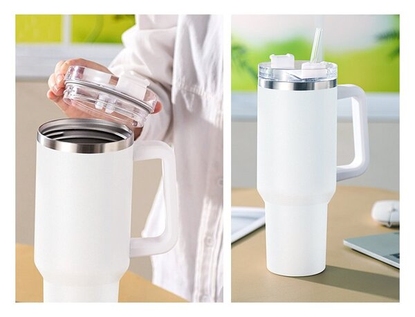 Termohrnek nerezový G870 XXL 1200 ml s brčkem v bílé barvě