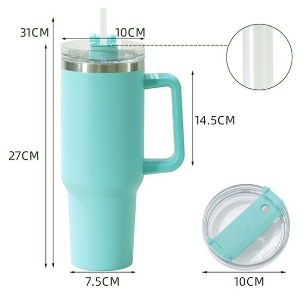 Termohrnek nerezový G869 XXL 1200 ml s brčkem v tyrkysové barvě