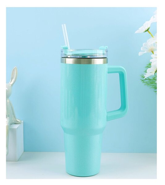 Termohrnek nerezový G869 XXL 1200 ml s brčkem v tyrkysové barvě