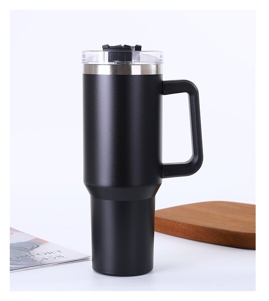 Termohrnek nerezový G873 XXL 1200 ml s brčkem v černé barvě