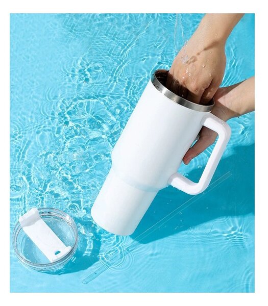 Termohrnek nerezový G870 XXL 1200 ml s brčkem v bílé barvě