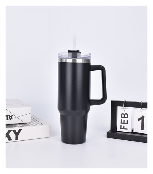 Termohrnek nerezový G873 XXL 1200 ml s brčkem v černé barvě