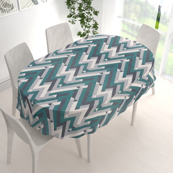 Biante Sametový oválný ubrus Tamara TMR-026 Zeleno-šedý designový cik-cak 100x140 cm