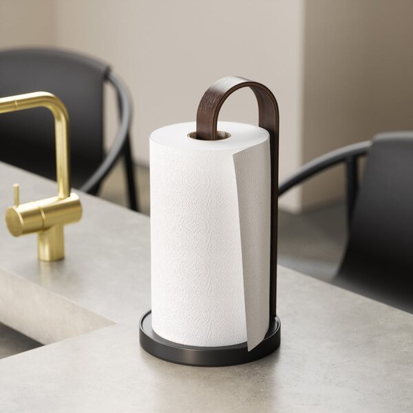 Černý dřevěný stojan na papírové utěrky ø 17 cm Bellwood – Umbra