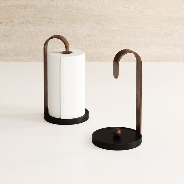 Černý dřevěný stojan na papírové utěrky ø 17 cm Bellwood – Umbra