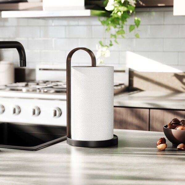Černý dřevěný stojan na papírové utěrky ø 17 cm Bellwood – Umbra