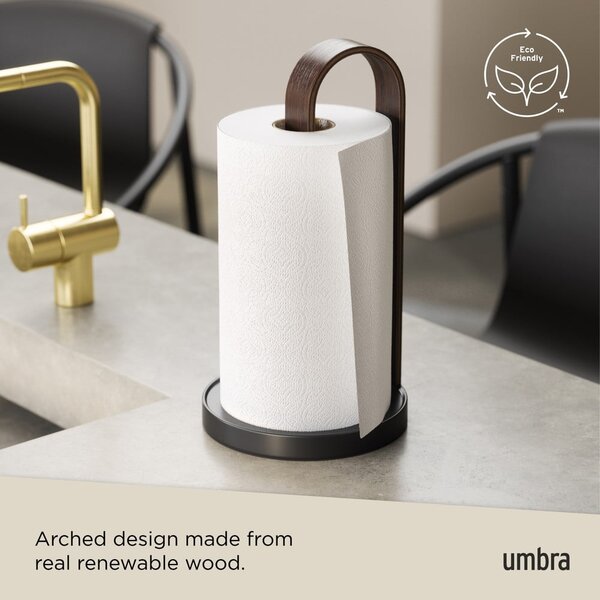 Černý dřevěný stojan na papírové utěrky ø 17 cm Bellwood – Umbra
