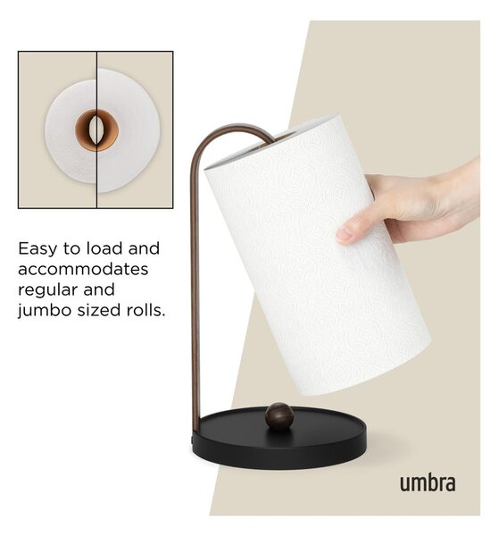 Černý dřevěný stojan na papírové utěrky ø 17 cm Bellwood – Umbra