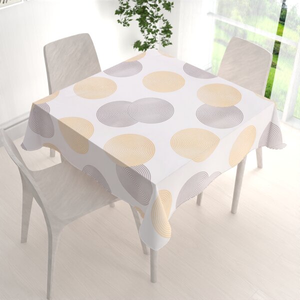 Biante Sametový čtvercový ubrus Tamara TMR-023 Žluté a šedé designové kruhy na smetanovém 60x60 cm