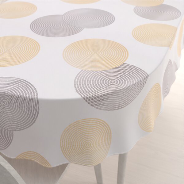 Biante Sametový oválný ubrus Tamara TMR-023 Žluté a šedé designové kruhy na smetanovém 100x140 cm