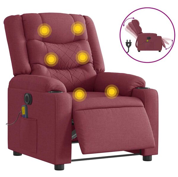 Elektrické masážní polohovací křeslo vínové textil 3310254