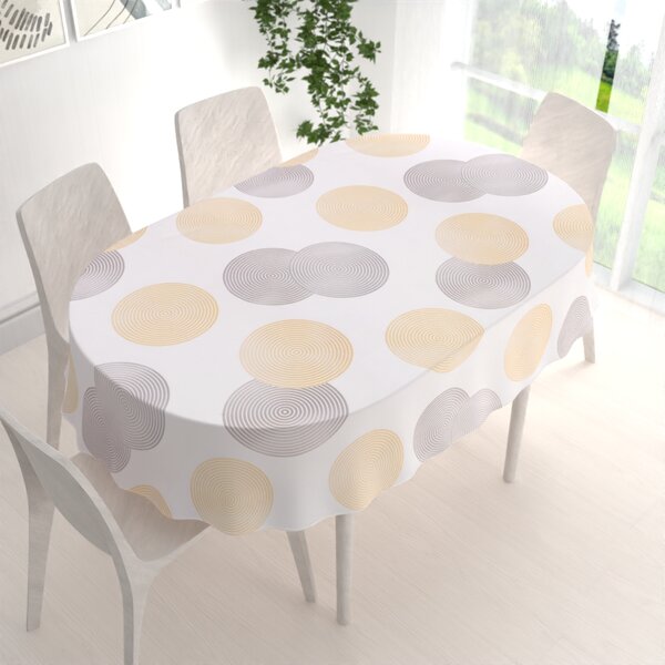 Biante Sametový oválný ubrus Tamara TMR-023 Žluté a šedé designové kruhy na smetanovém 100x140 cm