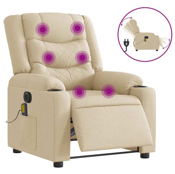Elektrické masážní polohovací křeslo krémové textil 3310259