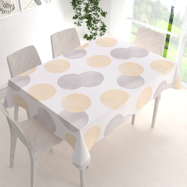 Biante Sametový obdélníkový ubrus Tamara TMR-023 Žluté a šedé designové kruhy na smetanovém 140x220 cm