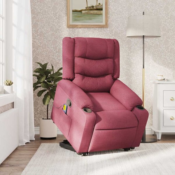 Zvedací masážní polohovací křeslo vínové textil 3310268