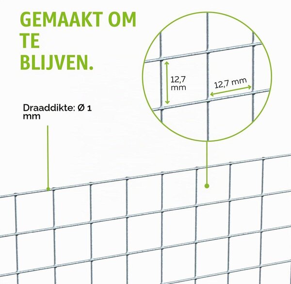 Drátěný plot Mřížový panel - 5 m x 50 cm - Pozinkovaná ocel - Oka 12,7 x 12,7 mm