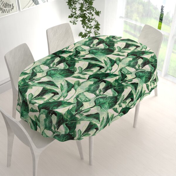 Biante Sametový oválný ubrus Tamara TMR-028 Velké zelené listy 50x100 cm