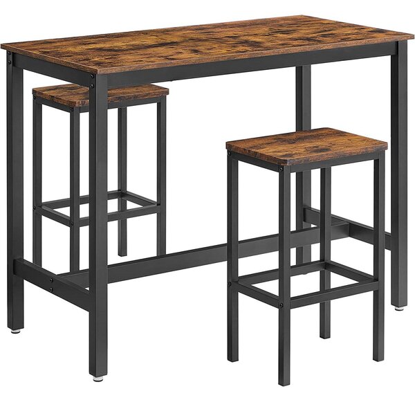 VASAGLE Rustikální vysoký stůl se 2 barovými židlemi 120 x 60 x 90 cm