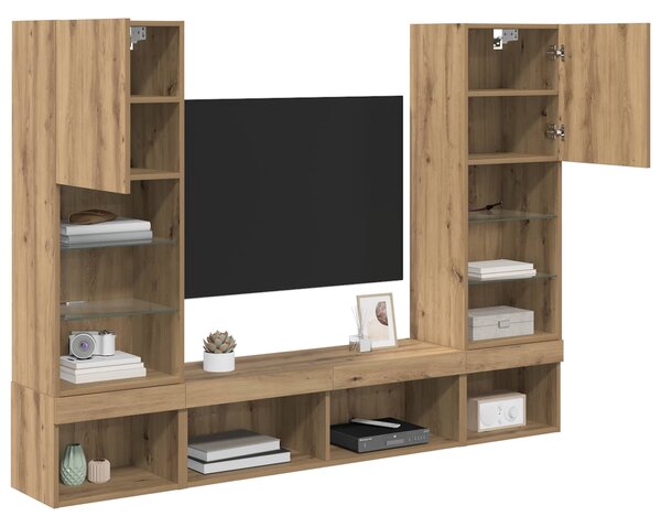 TV nástěnné jednotky s LED 5 ks Artisanový dub Kompozitní dřevo 3402958