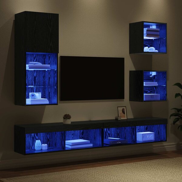 TV nástěnné jednotky s LED 5 ks Černý dub 100 x 30 x 30 cm 3402952